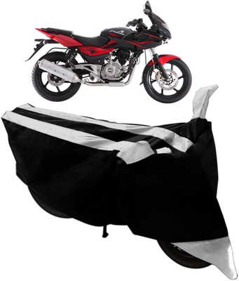Purpleheart Two Wheeler Cover for Bajaj(Pulsar 220 DTS-i, Black, Silver)