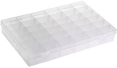 

VP STORES 36 Grid Cells Multipurpose Plastic Storage Box with Removable Dividers, White, 28x19x4.5 cm, White Jewelry Box Organizer Storage Vanity Box(White)