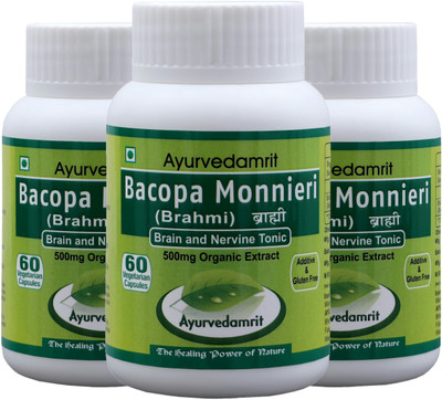 

Ayurvedamrit Brahmi / Bacopa, For Brain & Nervine Care Herbal Supplement-60 Veg Cap.(pack of 3)(180 No)