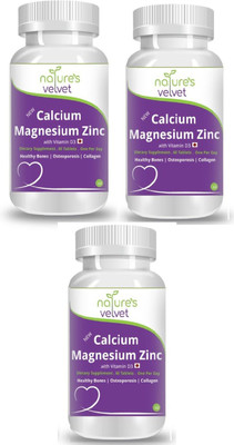 

Natures Velvet Lifecare Calcium Magnesium Zinc with Vitamin D3, 60 Tablets - Pack of 3(1000 mg)