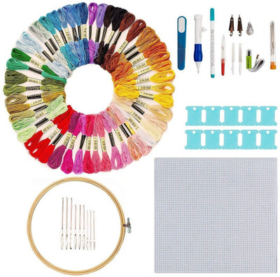 

Aeoss Hand Embroidery Starter Kit, 50 Premium Rainbow Color Embroidery Floss, Craft Cross Stitch Threads Tool Including Magic Pen, Bamboo Embroidery Hoops for DIY Sewing Knitting Knit Crochet