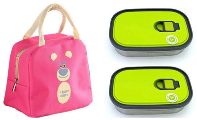 

Majik Combo for Office Going Girls, Stainless Steel Lunch Box Set with Designer Bag, Diwali Gift Items, Pack of 1 Waterproof Lunch Bag(Pink, 5 inch)