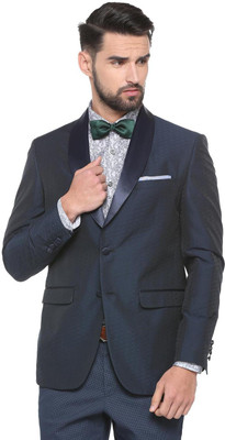 PETER ENGLAND Self Design Single Breasted Party Men Blazer(Blue)