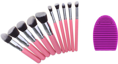 

House of Quirk Premium Synthetic Makeup Brush Set 10 Pieces Foundation Blending Brush - Pink + (Egg Brush Cleaner)(Pack of 11)