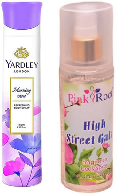 

Pink Root HIGH STREET GALS MIST 200ML WITH YARDLEY LONDON MORNING DEW DEO 150ML(Set of 2)