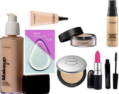 

GLORIST Puff, Makeup Pro Longwear Foundation Spf 10, Mac Studio Prefect Compact,Loose Powder,Select Cover Up,Pro longwear Concealer, Haute and Naughty Mascara,Candy yum-yum Lipstick(Set of 8)