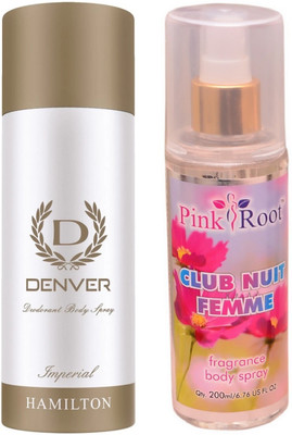 

Pink Root CLUB NUIT FEMME MIST 200ML WITH DENVER IMPERIAL DEO(Set of 2)