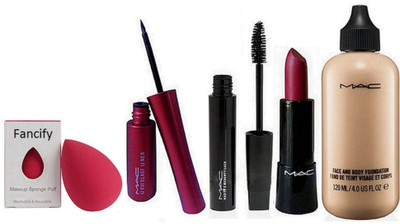 

fancify Spongy Puff , Mac Eyeliner , Haute & Naughty Mascara , Lipstick & Face And Body Founfation(Set of 5)