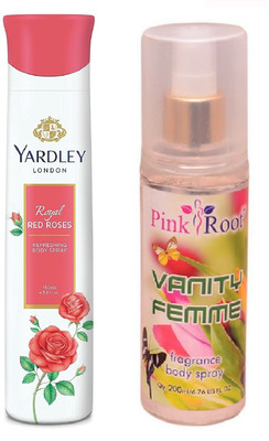 

Pink Root VANITY FEMME MIST 200ML WITH YARDLEY LONDON RED ROSES DEO 150ML(Set of 2)