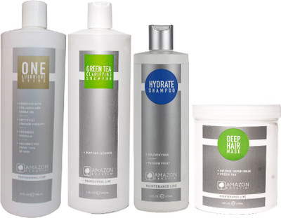 

AMAZON KERATIN One Anti-Frizz Keratin Treatment, Green Tea Clarifying Shampoo, Deep Hair Mask and Hydrate Shampoo(Set of 4)