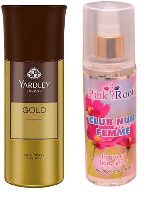 

Pink Root CLUB NUIT FEMME MIST 200ML WITH YARDLEY LONDON GOLD DEO 150ML(Set of 2)