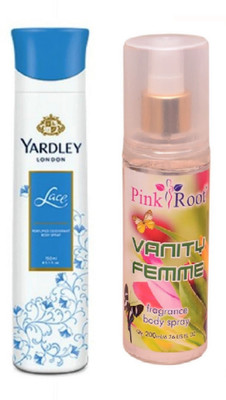 

Pink Root VANITY FEMME MIST 200ML WITH YARDLEY LONDON LACE DEO 150ML(Set of 2)