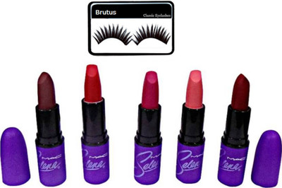

BRUTUS Eyelashes With Mac Selena matte finish lipstick Pack of 5(Set of 6)