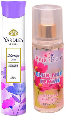

Pink Root CLUB NUIT FEMME MIST 200ML WITH YARDLEY LONDON MORNING DEW DEO 150ML(Set of 2)