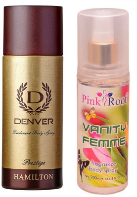 

Pink Root VANITY FEMME MIST 200ML WITH DENVER PRESTIGE DEO(Set of 2)