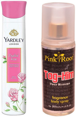 

Pink Root TAG-HIM MIST 200ML WITH YARDLEY LONDON ENGLISH ROSE DEO 150ML(Set of 2)