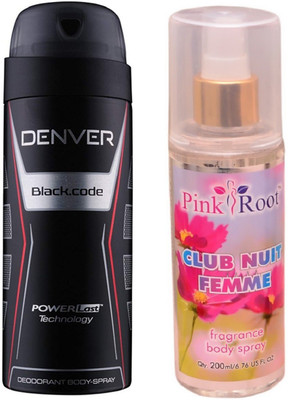 

Pink Root CLUB NUIT FEMME MIST 200ML WITH DENVER BLACK CODE DEO(Set of 2)