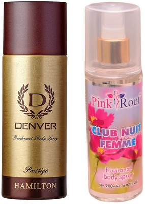 

Pink Root CLUB NUIT FEMME MIST 200ML WITH DENVER PRESTIGE DEO(Set of 2)