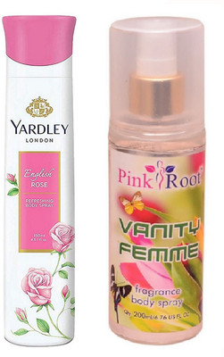 

Pink Root VANITY FEMME MIST 200ML WITH YARDLEY LONDON ENGLISH ROSE DEO 150ML(Set of 2)