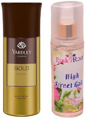 

Pink Root HIGH STREET GALS MIST 200ML WITH YARDLEY LONDON GOLD DEO 150ML(Set of 2)