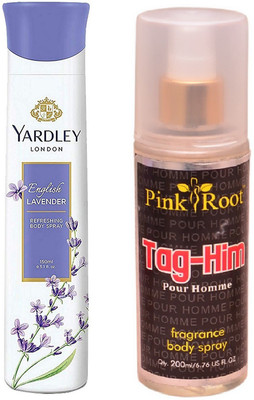 

Pink Root TAG-HIM MIST 200ML WITH YARDLEY LONDON ENGLISH LAVENDER DEO 150ML(Set of 2)