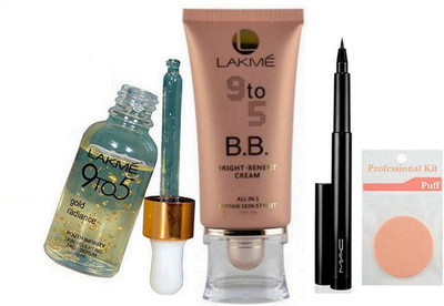 

Professional kit Sponge Puff & 9to5 Gold Radiance Youth Infinity Skin Sculpting Face Serum & B.B. Bright Benefit Cream& Pen Eyeliner(Set of 4)