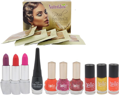 

NutriGlow SET OF 1 PEARL RADIANCE FACIAL KIT + 3 LIPSTICKS + 6 NAIL POLISH + 1 EYE LINER(Set of 1)