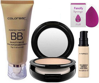 

Fancify Sponge Puff,Mac Prolongwear Liquid Concealer & Studio Fix Compact, Colorbar BB Cream Foundation(Set of 4)