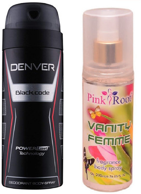 

Pink Root VANITY FEMME MIST 200ML WITH DENVER BLACK CODE DEO(Set of 2)
