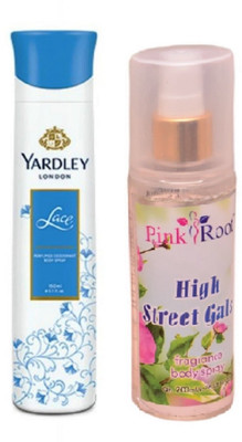 

Pink Root HIGH STREET GALS MIST 200ML WITH YARDLEY LONDON LACE DEO 150ML(Set of 2)