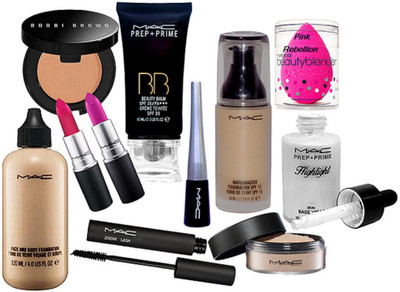 

pink rebellion Sponge Puff & Mac Face&Body & Matchmaster Foundation & Zoom Lash & Mascara+Eyeliner & BB Beauty Balm Cream & Prep+Prime Highlighter & Loose Powder & Lipstick (Pack Of 2) & Bobbi Brown Compact(Set of 11)