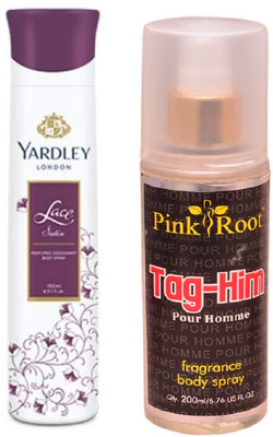 

Pink Root TAG-HIM MIST 200ML WITH YARDLEY LONDON LACE SATIN DEO 150ML(Set of 2)