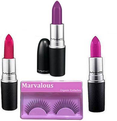 

marvalous Eyelashes & Matte Finish Long Lasting Lipstick (Pack of 3)(Set of 4)