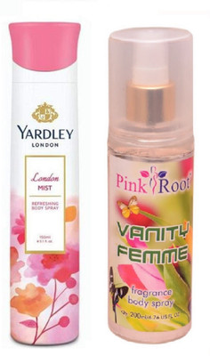 

Pink Root VANITY FEMME MIST 200ML WITH YARDLEY LONDON MIST DEO 150ML(Set of 2)