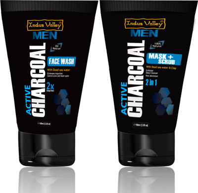 

Indus Valley MEN 100% Natural Active Charcoal Oil Control Face Wash and 2 In 1 Face Mask & Scrub Combo Pack(Set of 2)