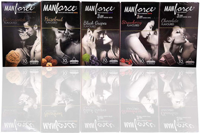 Manforce Multivariety Premium Wild Condoms Pack of 5 flavours (5 x 10 pcs.) Butter Scotch Hazelnut Black Grapes Strawberry Chocolate Condom(Set of 5, 50S)