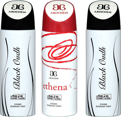 

AROCHEM BLACK OUDH , ETHENA AND BLACK OUDH DYNAMIC PURE Deodorant Spray - For Men & Women(200 ml, Pack of 3)