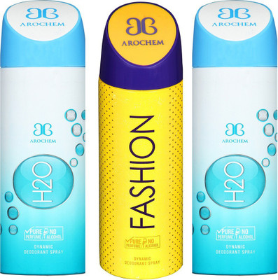 

AROCHEM H2O , FASHION AND AND H2O DYNAMIC PURE Deodorant Spray - For Men & Women(200 ml, Pack of 3)