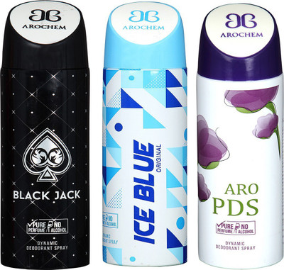 

AROCHEM BLACK JACK , ICE BLUE AND ARO PDS DYNAMIC PURE Deodorant Spray - For Men & Women(200 ml, Pack of 3)