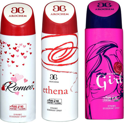 

AROCHEM ROMEO , ETHENA AND CHARMING GIRL DYNAMIC PURE Deodorant Spray - For Men & Women(200 ml, Pack of 3)