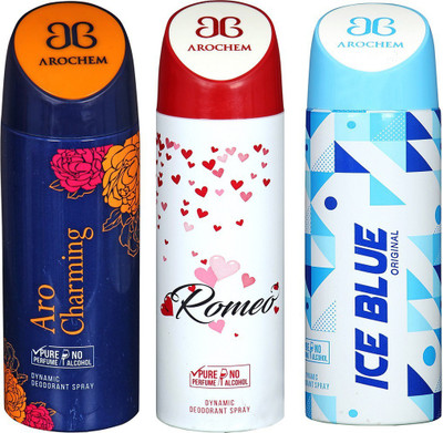 

AROCHEM ARO CHARMING , ROMEO AND ICE BLUE DYNAMIC PURE Deodorant Spray - For Men & Women(200 ml, Pack of 3)