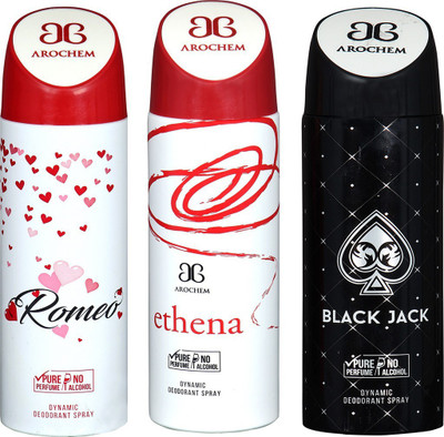 

AROCHEM ROMEO , ETHENA AND BLACK JACK DYNAMIC PURE Deodorant Spray - For Men & Women(200 ml, Pack of 3)
