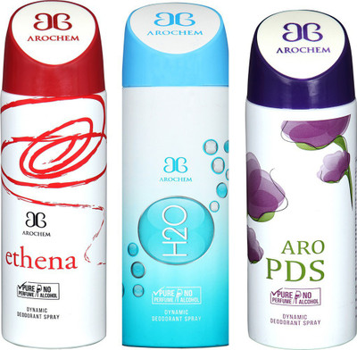 

AROCHEM ETHENA , H2O AND ARO PDS DYNAMIC PURE Deodorant Spray - For Men & Women(200 ml, Pack of 3)