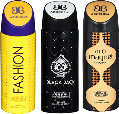 

AROCHEM FASHION , BLACK JACK AND ARO MAGNET GIRL DYNAMIC PURE Deodorant Spray - For Men & Women(200 ml, Pack of 3)
