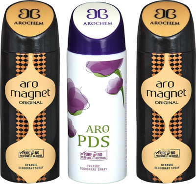 

AROCHEM ARO MAGNET , ARO PDS AND ARO MAGNET DYNAMIC PURE Deodorant Spray - For Men & Women(200 ml, Pack of 3)