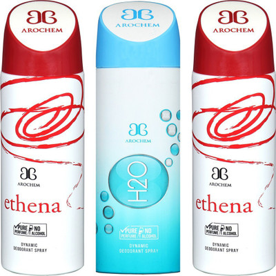 

AROCHEM ETHENA , H2O AND ETHENA DYNAMIC PURE Deodorant Spray - For Men & Women(200 ml, Pack of 3)