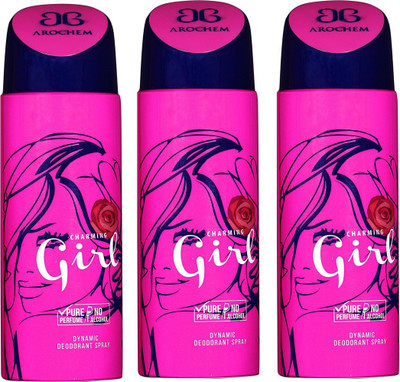 

AROCHEM CHARMING GIRL , CHARMING GIRL AND CHARMING GIRL DYNAMIC PURE Deodorant Spray - For Men & Women(200 ml, Pack of 3)