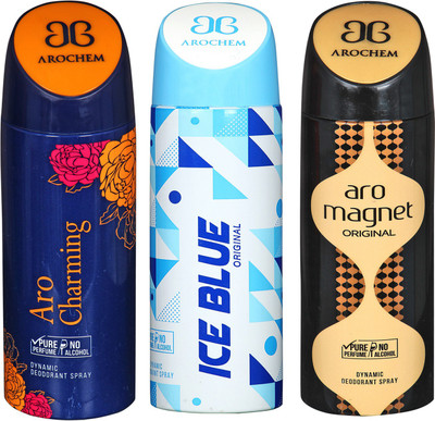 

arochem ARO CHARMING & ARO MEGNET & ICE BLUE DEO COMBO DYNAMIC DEODORANT SPRAY Body Spray Body Spray - For Men & Women(600 ml, Pack of 3)