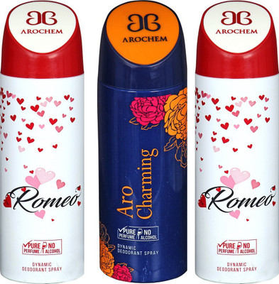 

AROCHEM ROMEO , ARO CHARMING AND ROMEO DYNAMIC PURE Deodorant Spray - For Men & Women(200 ml, Pack of 3)