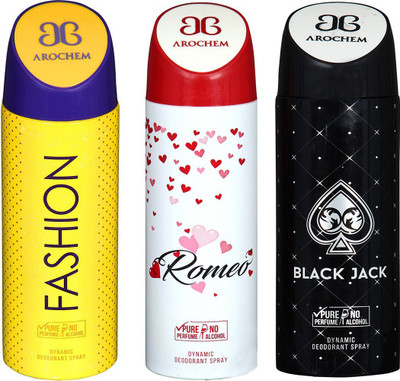 

AROCHEM FASHION , ROMEO AND BLACK JACK DYNAMIC PURE Deodorant Spray - For Men & Women(200 ml, Pack of 3)